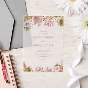 Boho Floral Border Wedding Vellum Invitations