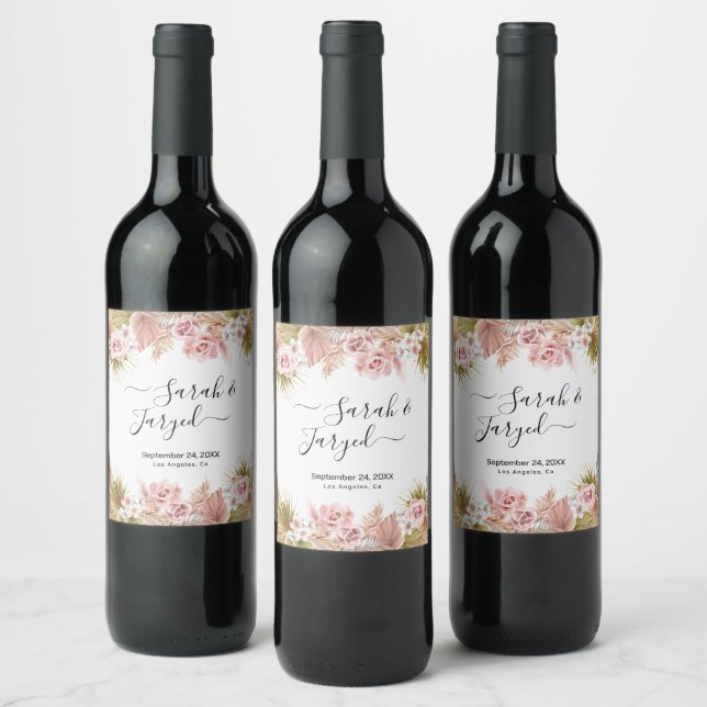 Boho Floral Border Wine Label (Bottles)