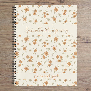 Boho Floral Botanical Pattern Girl Beige Name Text Notebook