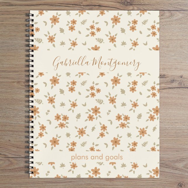 Boho Floral Botanical Pattern Girl Beige Name Text Notebook (Creator Uploaded)