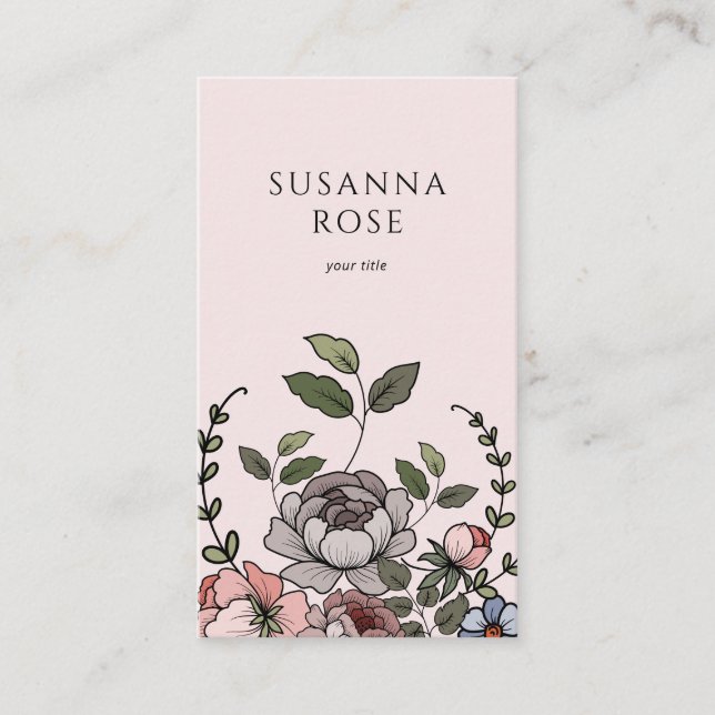 Boho Floral Botanical Professional Blush Pink Business Card (Front)