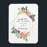 Boho Floral Botanical Wedding Save The Date Magnet<br><div class="desc">An elegant rustic wedding save the date magnet featuring a watercolor inspired botanical floral greenery design around a geometric frame with black text.  Look for matching wedding invitations and other coordinating items at Jill's Paperie.</div>