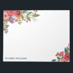 Boho Floral Bouquets - Name Notepad<br><div class="desc">White notepad with beautiful bouquets of bohemian flowers in two of the corners. Add your name in modern navy blue letters.</div>