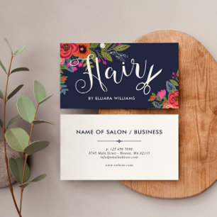 Boho Floral Bouquets - Navy Blue Hair Stylist Business Card