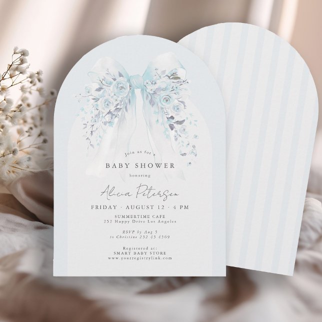 Boho floral bow blue baby boy shower invitation (Creator Uploaded)