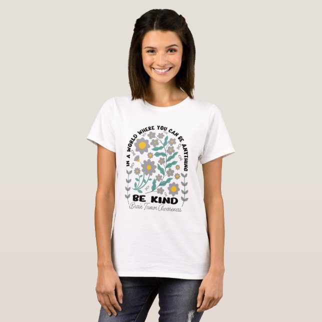 Boho Floral Brain Tumour Be Kind T-Shirt (Front Full)