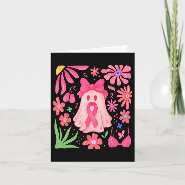 Boho Floral Breast Cancer In October We Wear Pink  Card (Front)