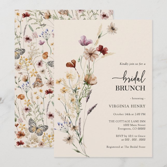 Boho Floral Bridal Brunch Invitation (Front/Back)