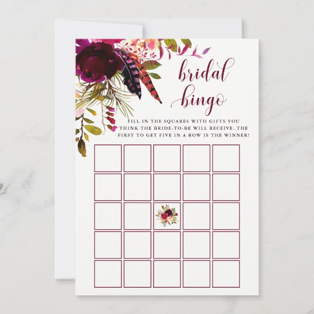 Boho Floral | Bridal Shower Bingo Game (Front)