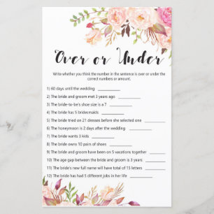 Boho Floral Bridal Shower Game - Over or Under
