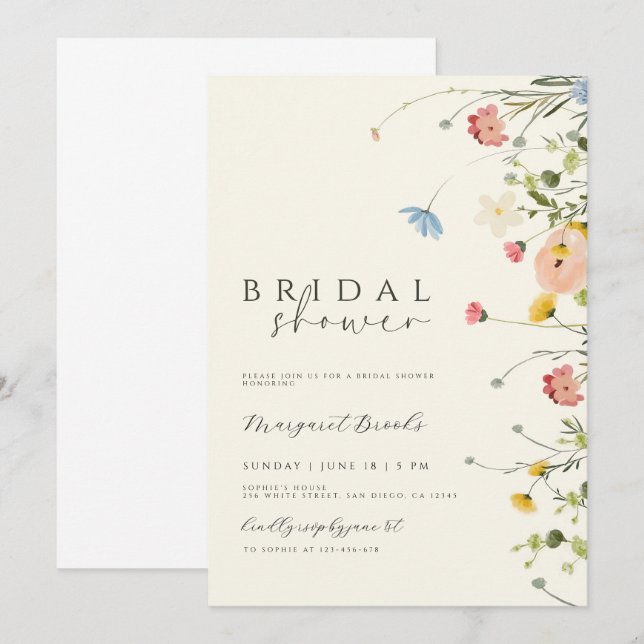 Boho Floral Bridal Shower Invitation, Wildflower  Invitation (Front/Back)