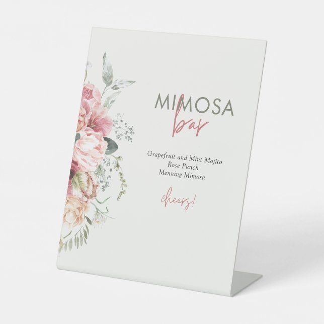 Boho Floral Bridal Shower Mimosa Bar Pedestal Sign (Front)