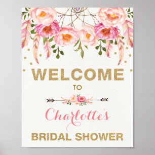Boho Floral Bridal Shower Pink Gold Dreamcatcher Poster