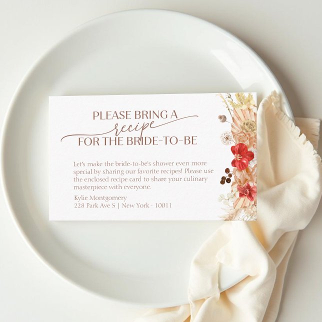 Boho Floral Bridal Shower Recipe Request Enclosure Card (Creator Uploaded)
