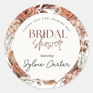 Boho Floral Bridal Shower Thank You Classic Round Sticker