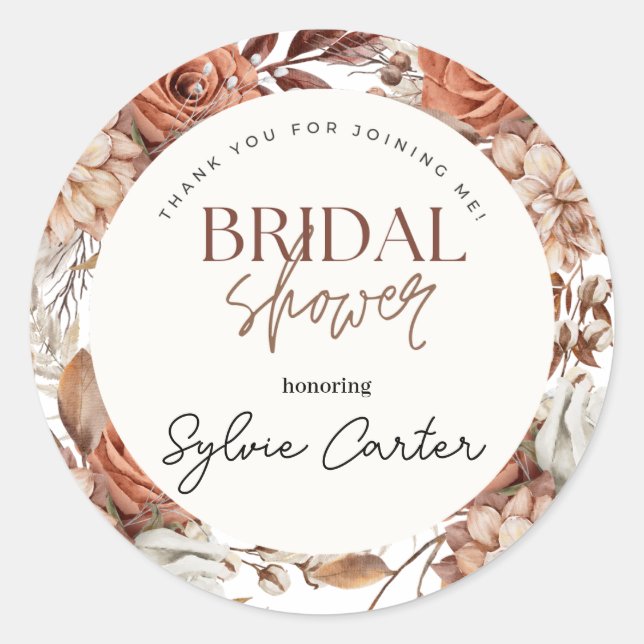 Boho Floral Bridal Shower Thank You Classic Round Sticker (Front)