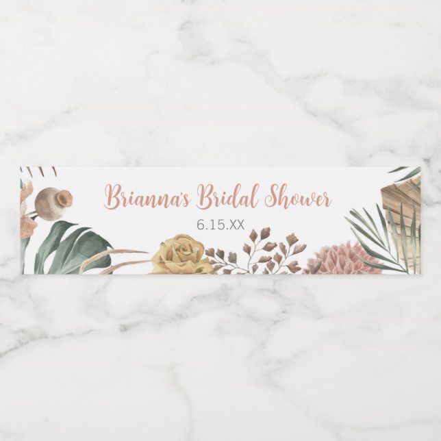 Boho Floral Bridal Shower Water Bottle Label (Single Label)