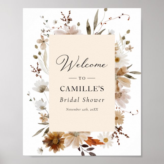 Boho Floral Bridal Shower Welcome Poster (Front)