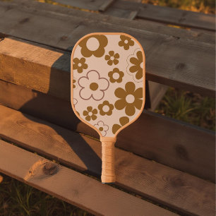 Boho Floral Brown & Beige Botanical Spring Summer Pickleball Paddle