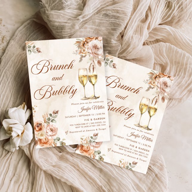 Boho Floral Brunch and Bubbly Bridal Shower Invitation (Creator Uploaded)