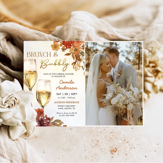 Boho Floral Brunch and Bubbly Bridal Shower Photo Invitation (Creator Uploaded)