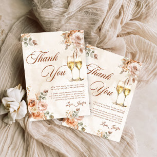 Boho Floral Brunch and Bubbly Bridal Shower Thank You Card