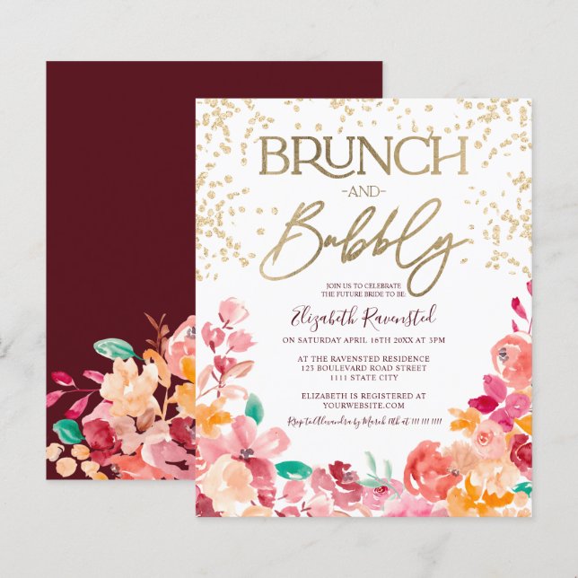 Boho floral brunch bubbly bridal shower budget (Front/Back)