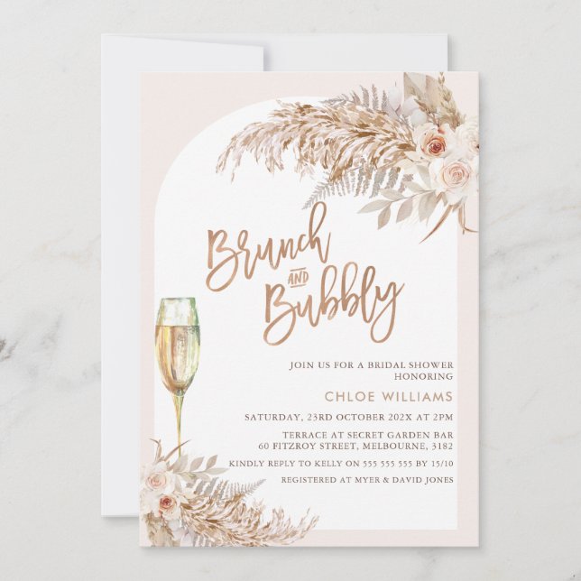 Boho Floral Brunch Bubbly Bridal Shower   Invitation (Front)