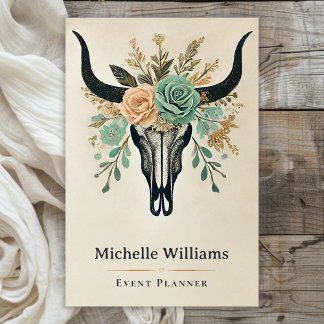Boho Floral Bull Cow Skull Western Rustic Business Card