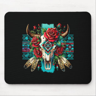 Boho floral bull skull roses aztec cowgirl western mouse mat