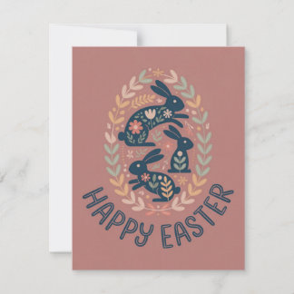 Boho Floral Bunny Easter Wreath Spring Card