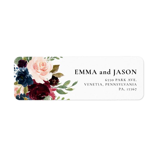 Boho Floral Burgundy Blush Return Address Label (Front)