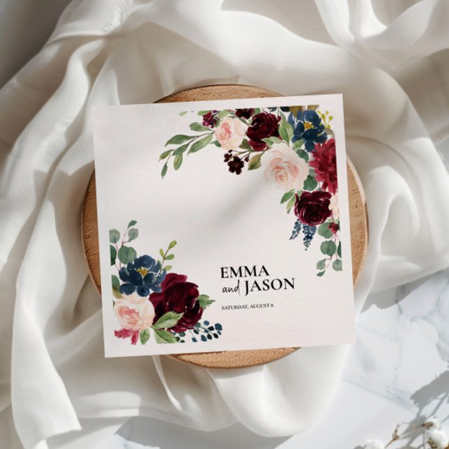 Boho Floral Burgundy Blush Wedding Napkins (Creator Uploaded)