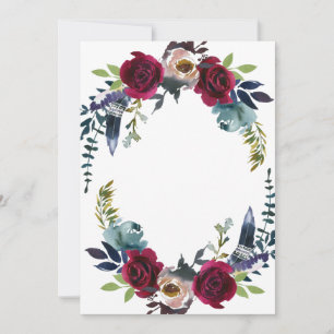Boho Floral Burgundy Merlot Navy Blue BLANK Invitation