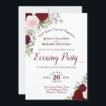 Boho Floral Burgundy Red & Pink Evening Party Invitation<br><div class="desc">This beautiful wedding evening party invitation features a rustic boho chic design with hand painted watercolor roses in shades of blush pink, deep red and burgundy. The elegant bouquet includes sprigs of lavender, eucalyptus, baby's breath and other leaves foliage and greenery all on a classic white background. Wonderful way to...</div>