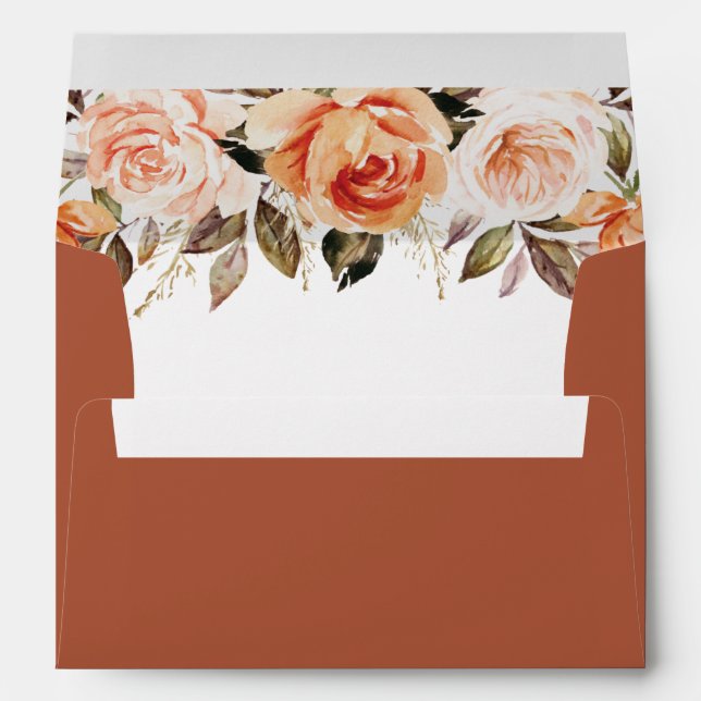 Boho Floral Burnt Orange Fall Wedding Envelope (Back (Bottom))