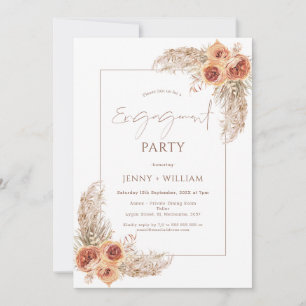 Boho Floral Burnt Orange Pampas Grass Engagement Invitation