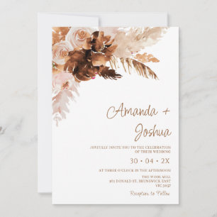 Boho Floral Burnt Orange Pampas Grass Wedding Invitation