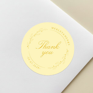 Boho Floral Butter Yellow Wedding Thank You Classic Round Sticker
