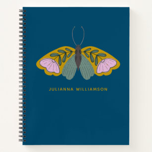 Boho Floral Butterfly Illustration Personalised Notebook