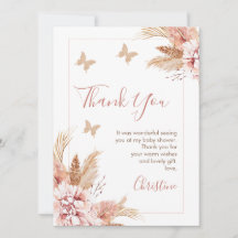 Boho Floral Butterfly Kisses Baby Shower Thank You