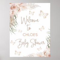 Boho Floral Butterfly Kisses Baby Shower Welcome