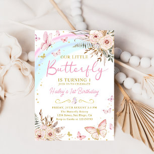 Boho Floral Butterfly Rainbow Birthday Invitation