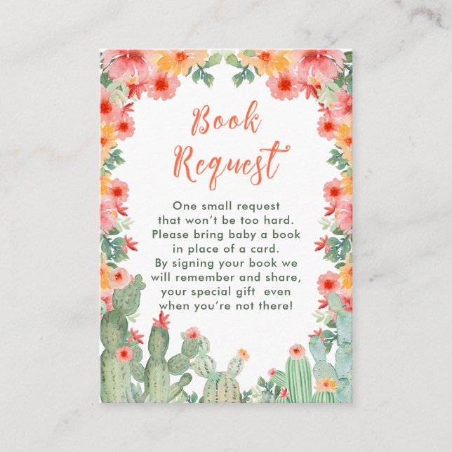 Boho Floral Cactus Baby Shower Book Request Enclosure Card (Front)