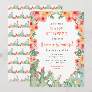 Boho Floral Cactus Baby Shower Invitation