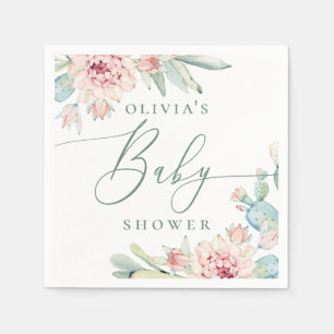 Boho Floral Cactus   Desert Botanical Baby Shower Napkin