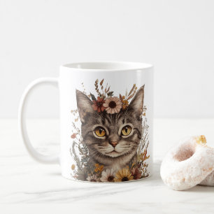 Boho Floral Cat Face Mug – Stylish & Whimsical