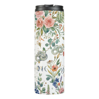 Boho Floral Celestial Moon  & Snakes Botanical Thermal Tumbler