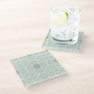 Boho Floral Ceramic Tile Glass Coaster