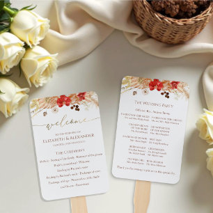 Boho Floral Ceremony Program Sign Terracotta Hand Fan